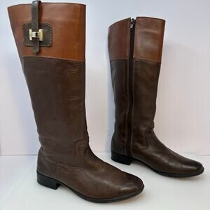 Two Tone Leather Riding Boots Women’s SZ 36 Equestrian Buckle Zip Low Heel Luxe